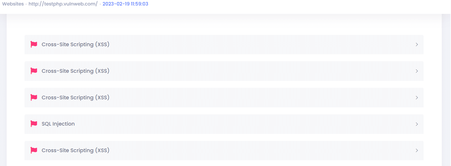 Online Website Vulnerability Scanner report looks like