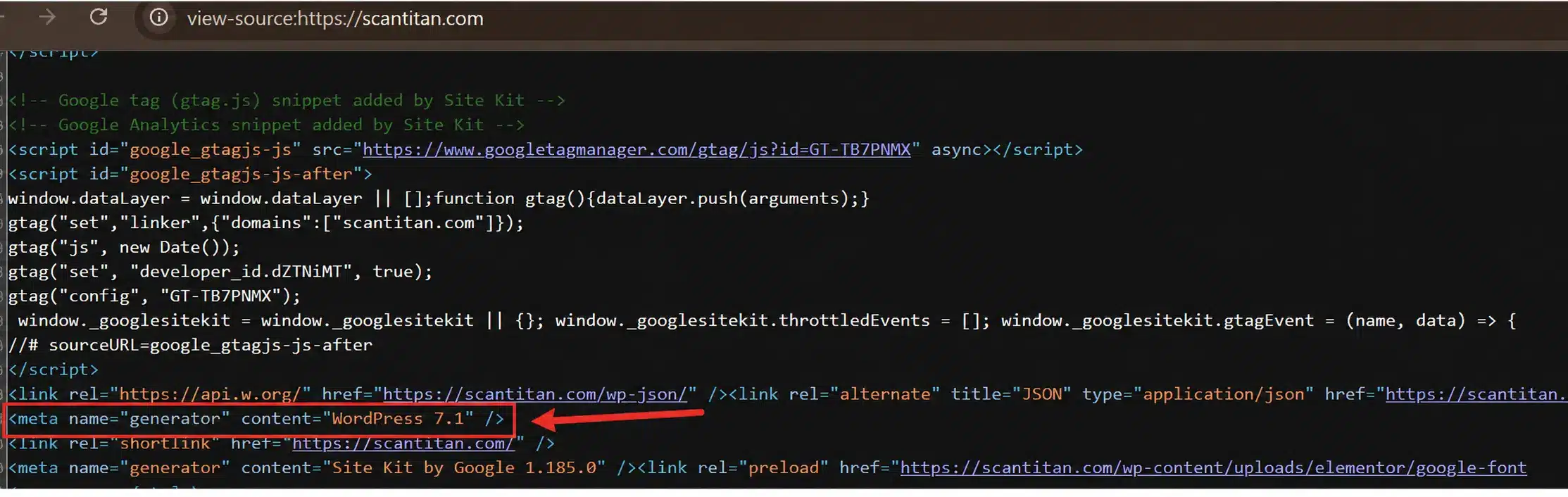 Check the page source for the generator tag