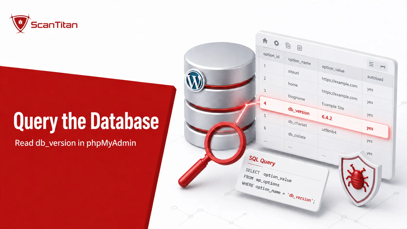 Query the db_version schema number in phpMyAdmin