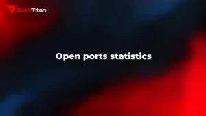 Open ports statistics 2026 title banner with the ScanTitan logo on a dark navy and red background
