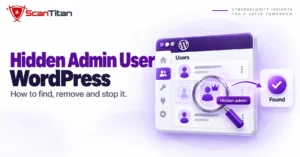 Magnifier revealing a hidden admin user in a WordPress users list, showing how to find a hidden admin user