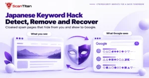 Japanese keyword hack cloaking: a normal page for the site owner and spam search results shown to Google