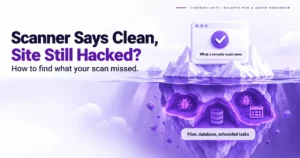 Iceberg showing what a remote scan sees above the waterline and files, database and scheduled tasks hidden below it ( Malware Scanner Says Clean but Site Hacked )