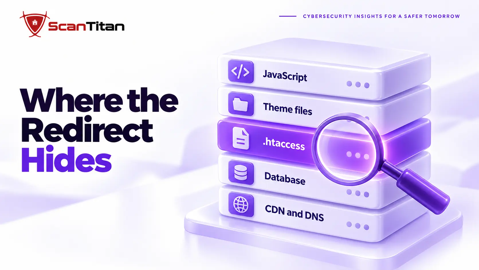 Where a malicious redirect hides on a website: JavaScript, theme files, htaccess, the database, and CDN or DNS settings