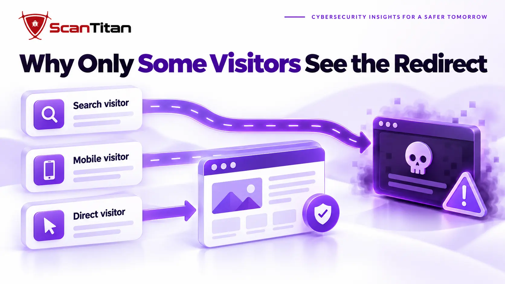Why only some visitors see a malicious redirect: search, mobile and direct visitors are routed to different destinations